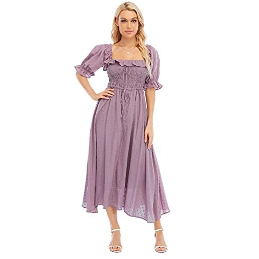 R. Yiposha Vintage Style Off Shoulder Swiss Dot Midi Pinup Dress S